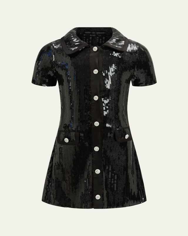 Girl's Noah Sequin Button-Front Mini Dress, Size 4-1
